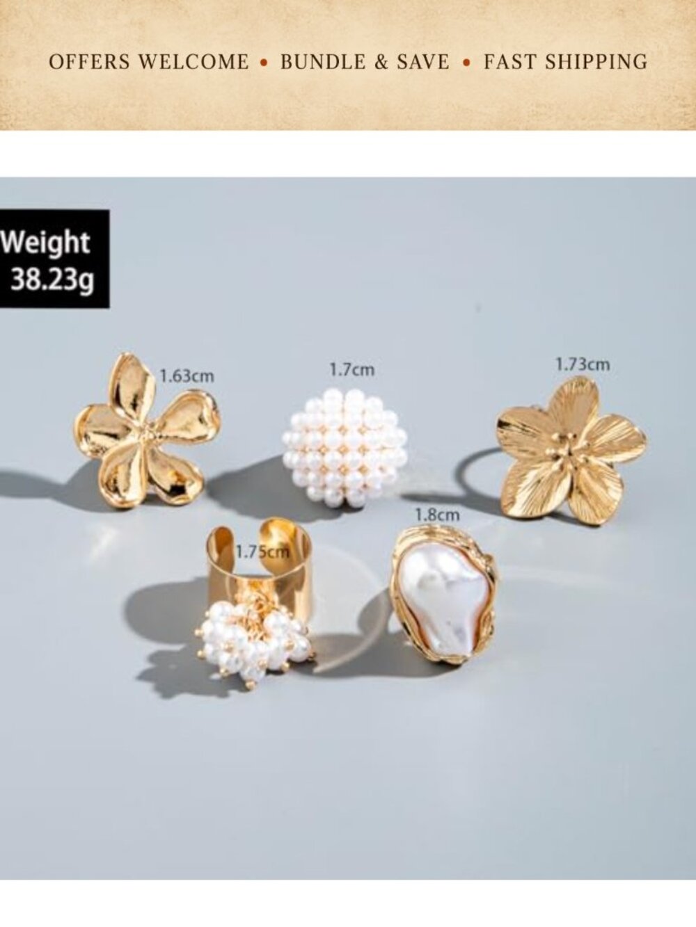 Chunky Stackable Rings Set Adjustable Dome Statement Rings - Picture 4 of 4